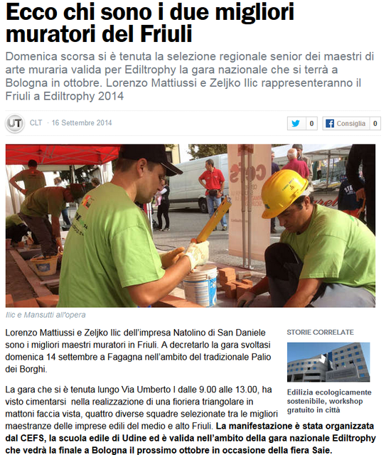 Articolo udinetoday 16 settembe 2014ediltrohpy