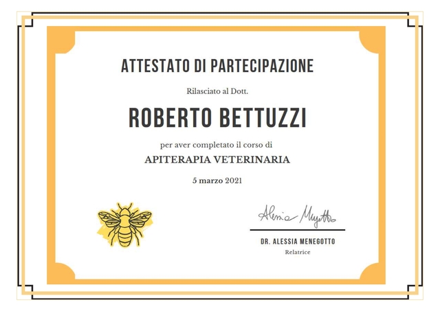 Attestato apiterapia veterinaria