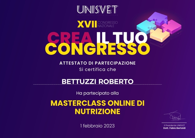 Attestato masterclass nutrizione unisvet