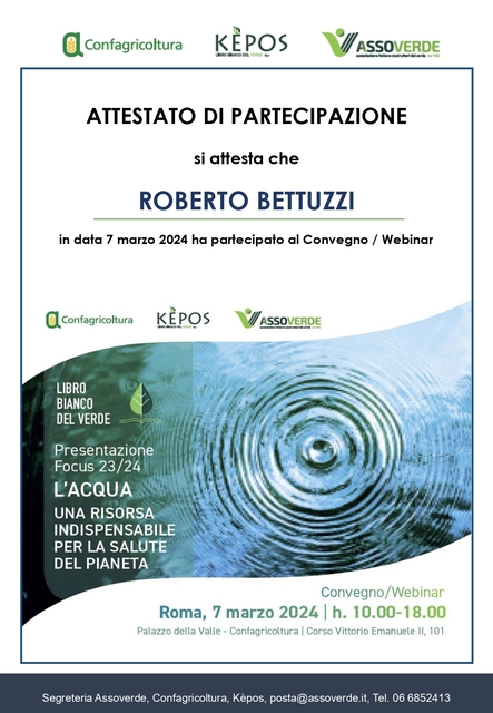 Bettuzzi roberto attestato di partecipazione roma 07032024