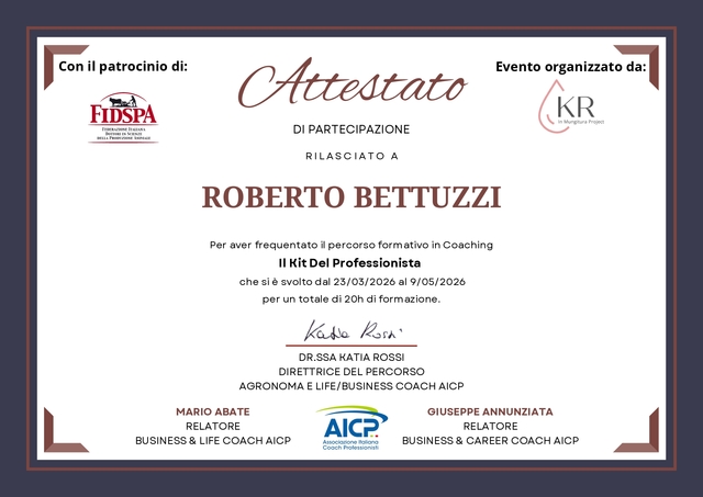Attestato  kit del professionista roberto bettuzzi