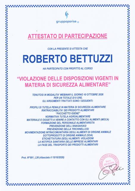 Attestato gruppo parise bettuzzi roberto